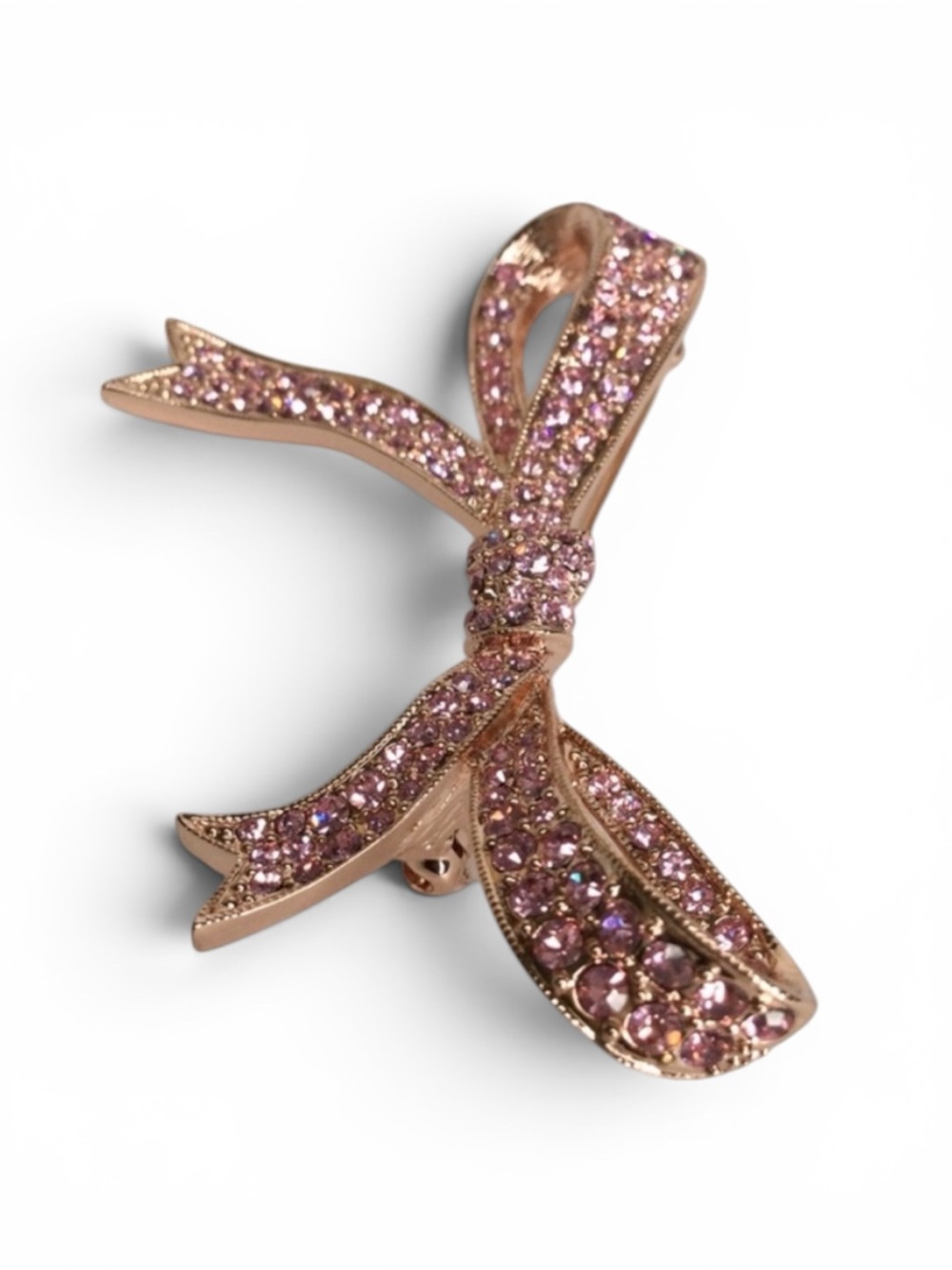 Vintage KJL Rosegold Tone Pink Pavé Bow Brooch - New Old Stock - Picture 8 of 13